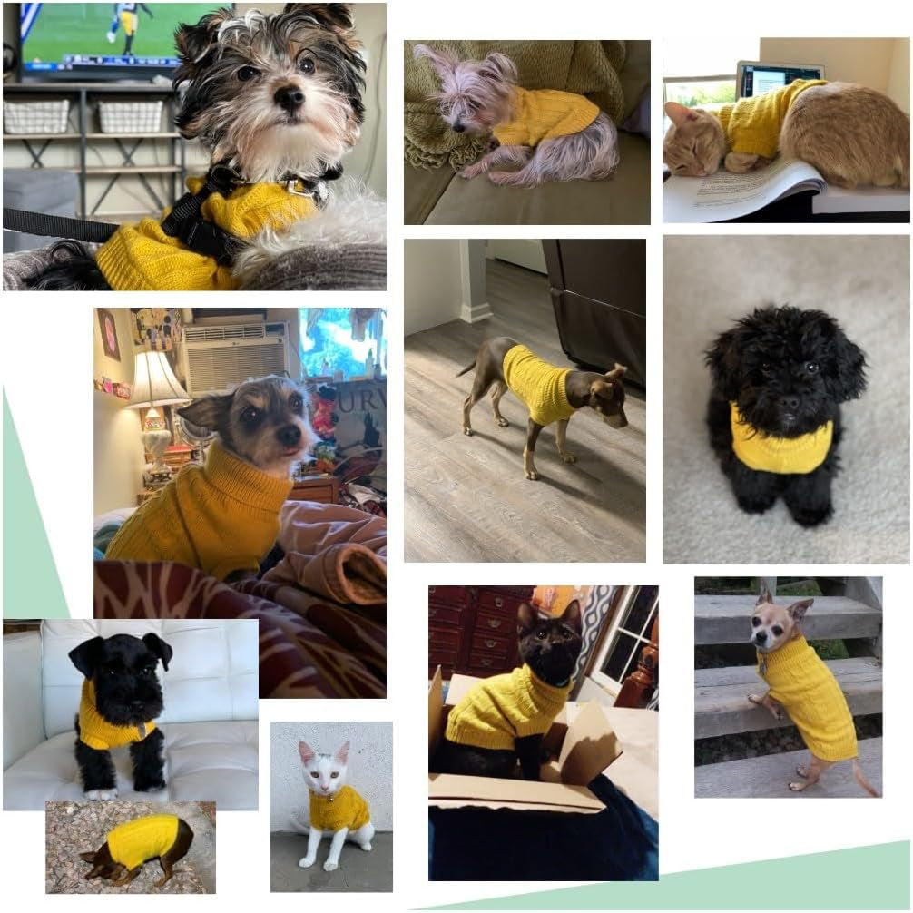 Knitted Small Dog Sweater, Turtleneck Pullover Warm Winter Puppy Clothes | Lightweight & Warm Knitted Winter Sweatshirt, Cold Weather Coat for Dog Girl & Boy, Cute Puppy Costume, Machine Washable